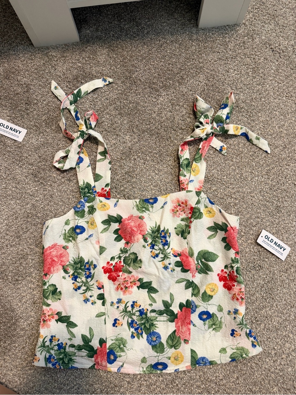 Old Navy Floral Tie-Shoulder Camisole - White with Pink, Blue & Yellow Flowers